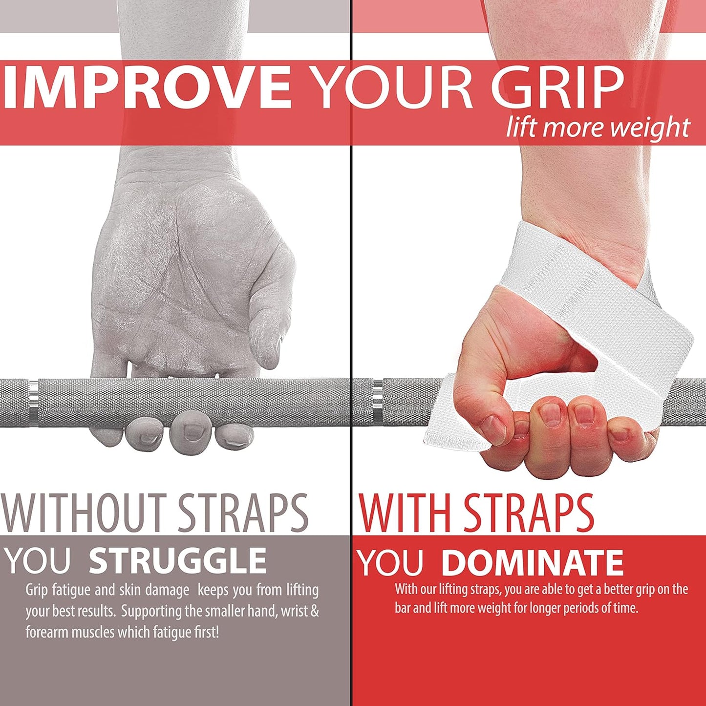 Lasso Lifting Wrist Straps for Cross Training - Rated at 770 Lb - Hand Wraps for Olympic Weightlifting, Powerlifting, Weight Lifting, Bodybuilding Strength Deadlift Gym Bar, Cotton